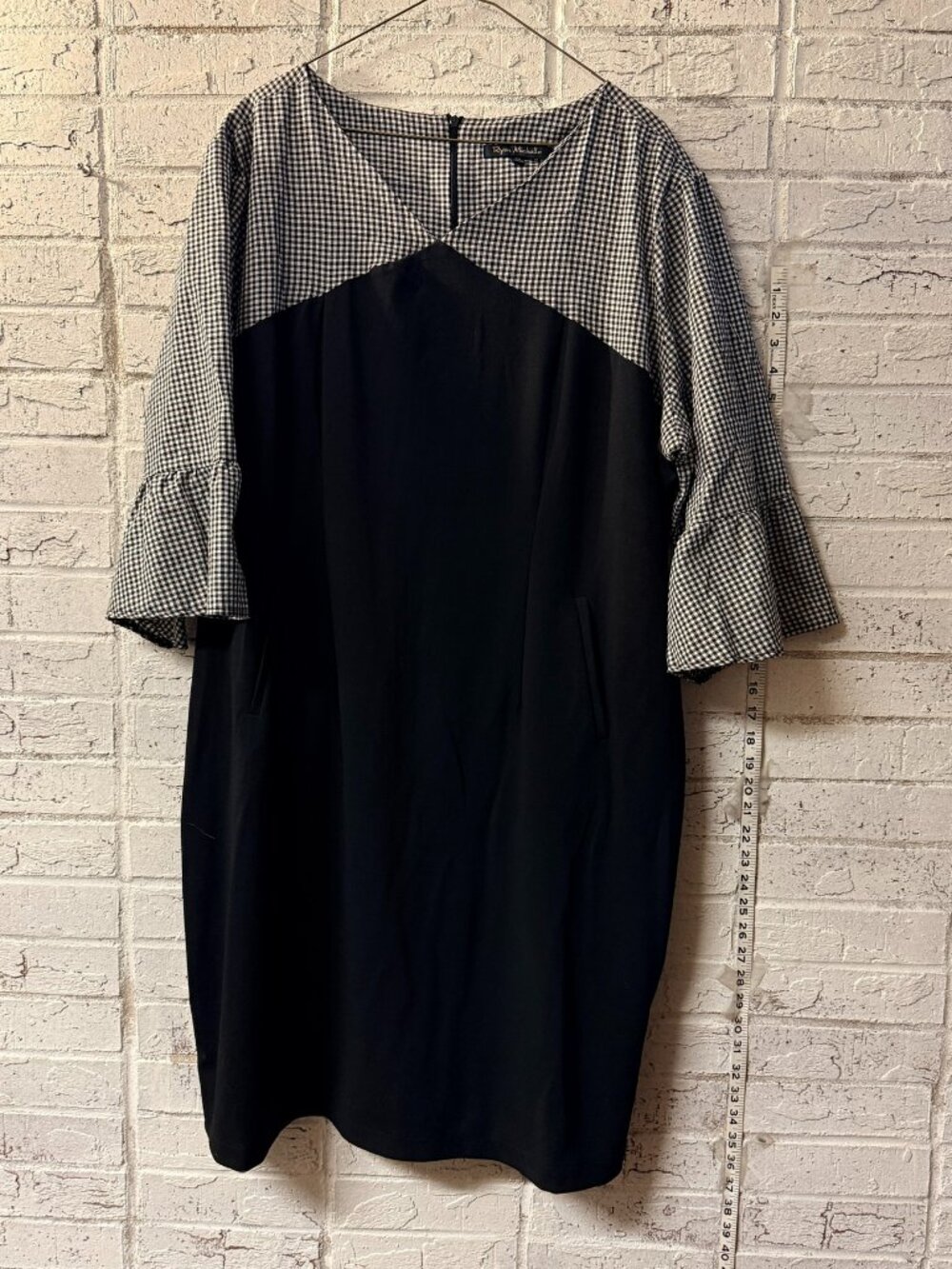 Ryan Michelle Plus Size Gingham Colorblock Dress 3X Black White Bell Sleeve